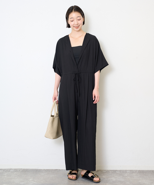 SLOBE IENA(スローブイエナ)の「ノーカラーハーフスリーブオールインワン(つなぎ/オールインワン・レディース・カーキ/ブラック・36/38)」の7枚目の写真