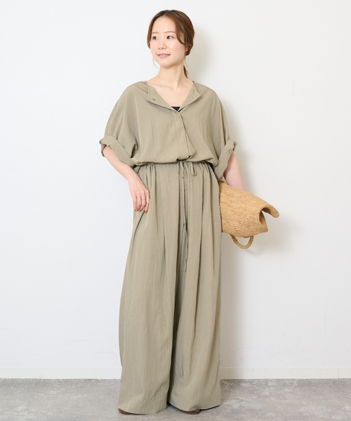 SLOBE IENA(スローブイエナ)の「ノーカラーハーフスリーブオールインワン(つなぎ/オールインワン・レディース・カーキ/ブラック・36/38)」の11枚目の写真