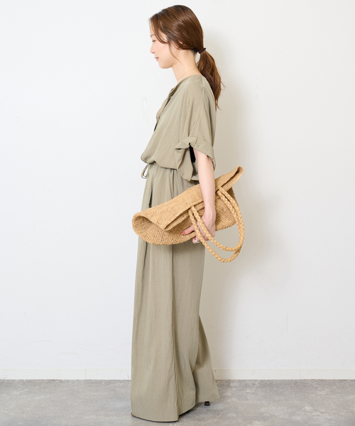 SLOBE IENA(スローブイエナ)の「ノーカラーハーフスリーブオールインワン(つなぎ/オールインワン・レディース・カーキ/ブラック・36/38)」の13枚目の写真