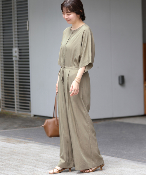 SLOBE IENA(スローブイエナ)の「ノーカラーハーフスリーブオールインワン(つなぎ/オールインワン・レディース・カーキ/ブラック・36/38)」の20枚目の写真