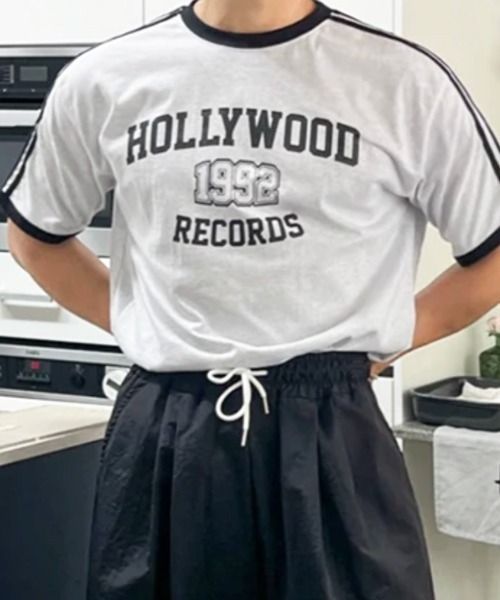 NOWLE（ノウル）の「【NOWLE】カレッジグラフィック リンガー半袖Tシャツ / レトロスポーツライン ハリウッドレコード トップス（Tシャツ/カットソー・メンズ・グレー・MEDIUM/X-LARGE/LARGE）」の4枚目の写真