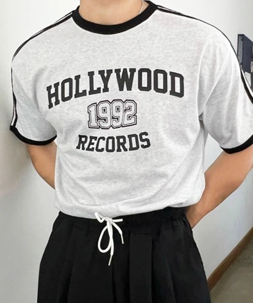 NOWLE（ノウル）の「【NOWLE】カレッジグラフィック リンガー半袖Tシャツ / レトロスポーツライン ハリウッドレコード トップス（Tシャツ/カットソー・メンズ・グレー・MEDIUM/X-LARGE/LARGE）」の15枚目の写真