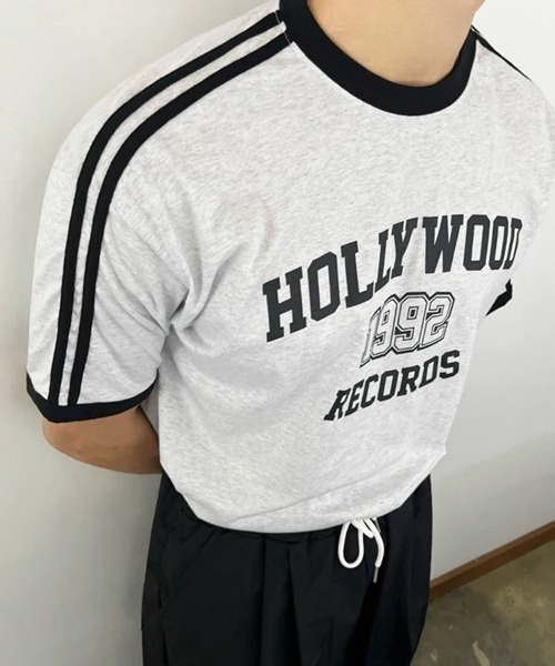 NOWLE（ノウル）の「【NOWLE】カレッジグラフィック リンガー半袖Tシャツ / レトロスポーツライン ハリウッドレコード トップス（Tシャツ/カットソー・メンズ・グレー・MEDIUM/X-LARGE/LARGE）」の17枚目の写真