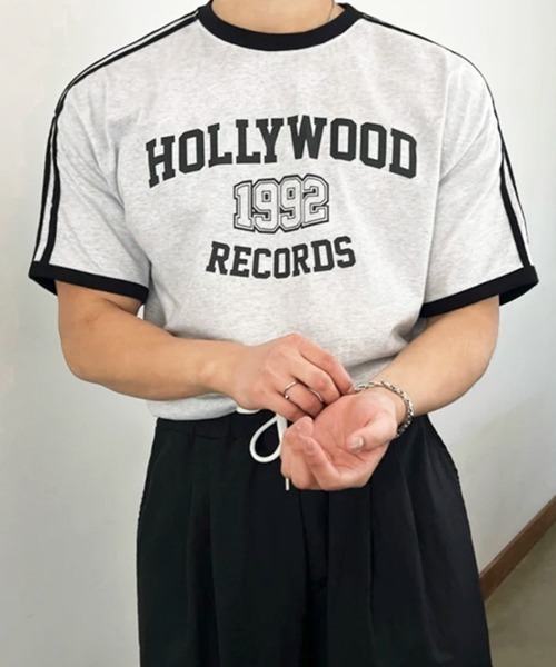 NOWLE（ノウル）の「【NOWLE】カレッジグラフィック リンガー半袖Tシャツ / レトロスポーツライン ハリウッドレコード トップス（Tシャツ/カットソー・メンズ・グレー・MEDIUM/X-LARGE/LARGE）」の18枚目の写真