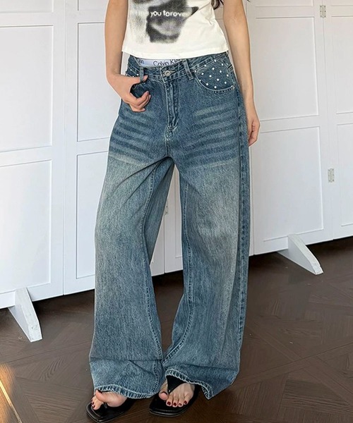 AVYL（アヴィル）の「スタープリントアメカジワイドデニム（デニムパンツ・レディース・ブルー・L/M/S）」の14枚目の写真