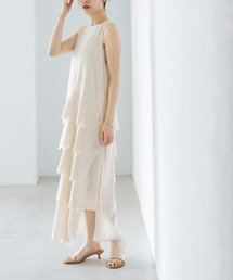 Noble | ROOM NO.8/ルームエイト BLACK W-SATIN NS TIERED DRESS(ワンピース)