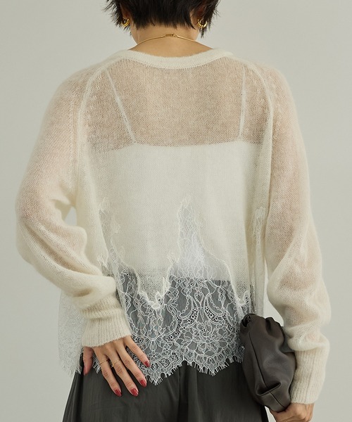 SALON adam et rope'(サロン アダム エ ロペ)の「シアーアルパカヘムスカラップカーディガン(カーディガン/ボレロ・レディース・オフホワイト/ブラック・FREE)」の16枚目の写真