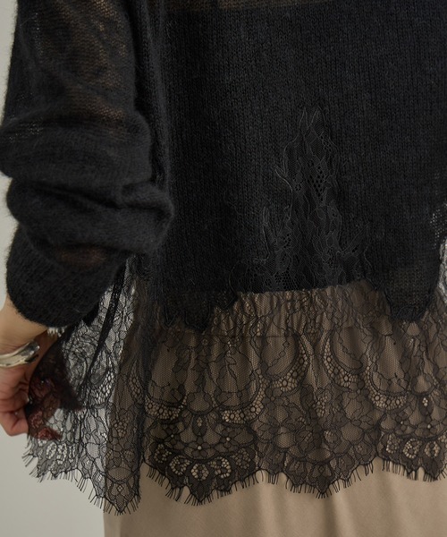 SALON adam et rope'(サロン アダム エ ロペ)の「シアーアルパカヘムスカラップカーディガン(カーディガン/ボレロ・レディース・オフホワイト/ブラック・FREE)」の9枚目の写真