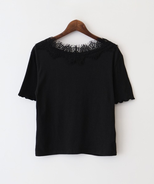 SpRay（スプレイ）の「クレープレース付ショートスリーブVネックTシャツ（Tシャツ/カットソー・レディース・チャコールグレー/ブラック/オフホワイト/アイボリー・FREE）」の17枚目の写真