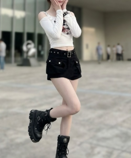 SHIBUYA Zy.(シブヤジー)の「Private Story レイヤードショートパンツ(その他パンツ・レディース・ブラック・S/M/L)」の2枚目の写真