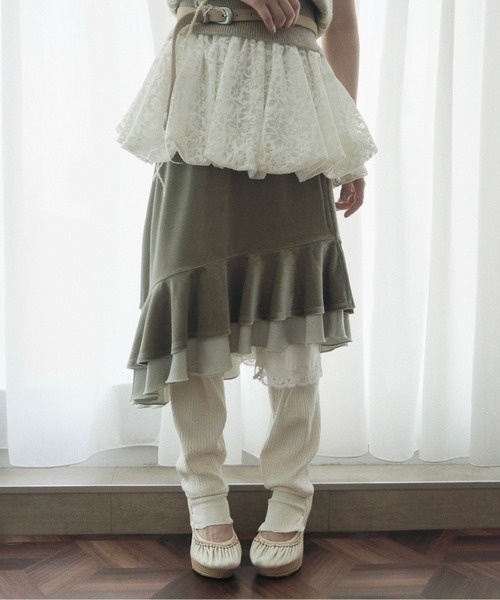 musubore(ムスボレ)の「frill velours midi skirt / ベロアフリルミディスカート(スカート・レディース・パープル/グリーン・1/0)」の1枚目の写真