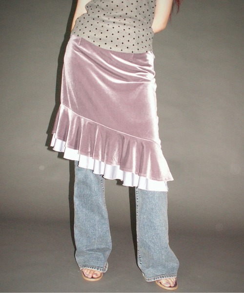 musubore(ムスボレ)の「frill velours midi skirt / ベロアフリルミディスカート(スカート・レディース・パープル/グリーン・1/0)」の3枚目の写真
