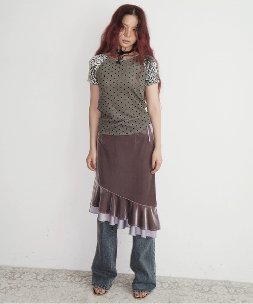 musubore(ムスボレ)の「frill velours midi skirt / ベロアフリルミディスカート(スカート・レディース・パープル/グリーン・1/0)」の15枚目の写真