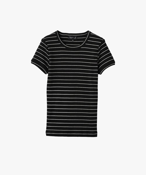 agnes b.(アニエスベー)の「ボーダー 半袖 リブ Tシャツ "Be Bop"(Tシャツ/カットソー・レディース・ブラック・3/2/1)」の1枚目の写真