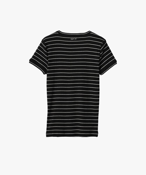 agnes b.(アニエスベー)の「ボーダー 半袖 リブ Tシャツ "Be Bop"(Tシャツ/カットソー・レディース・ブラック・3/2/1)」の2枚目の写真