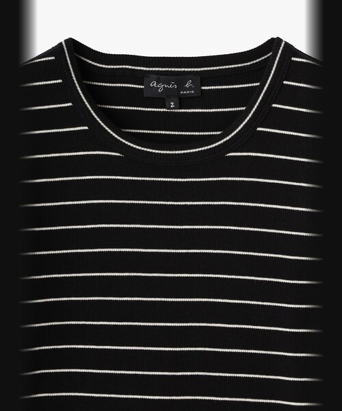 agnes b.(アニエスベー)の「ボーダー 半袖 リブ Tシャツ "Be Bop"(Tシャツ/カットソー・レディース・ブラック・3/2/1)」の3枚目の写真