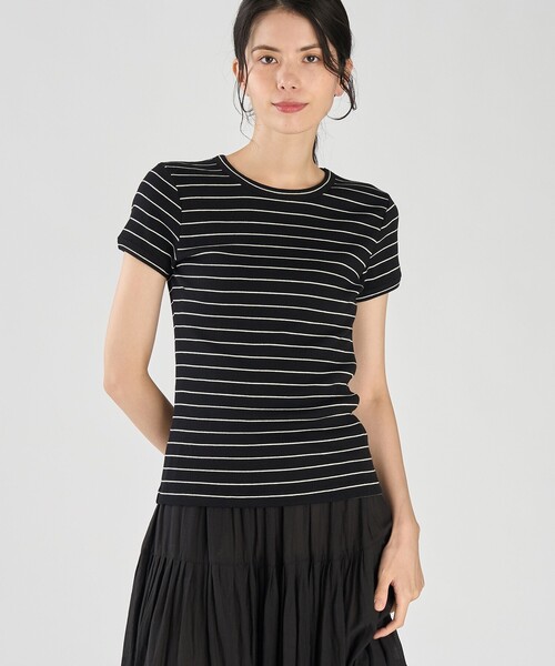 agnes b.(アニエスベー)の「ボーダー 半袖 リブ Tシャツ "Be Bop"(Tシャツ/カットソー・レディース・ブラック・3/2/1)」の7枚目の写真