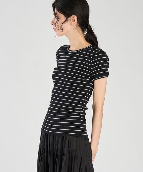 agnes b.(アニエスベー)の「ボーダー 半袖 リブ Tシャツ "Be Bop"(Tシャツ/カットソー・レディース・ブラック・3/2/1)」の8枚目の写真