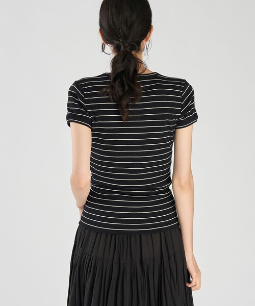 agnes b.(アニエスベー)の「ボーダー 半袖 リブ Tシャツ "Be Bop"(Tシャツ/カットソー・レディース・ブラック・3/2/1)」の9枚目の写真