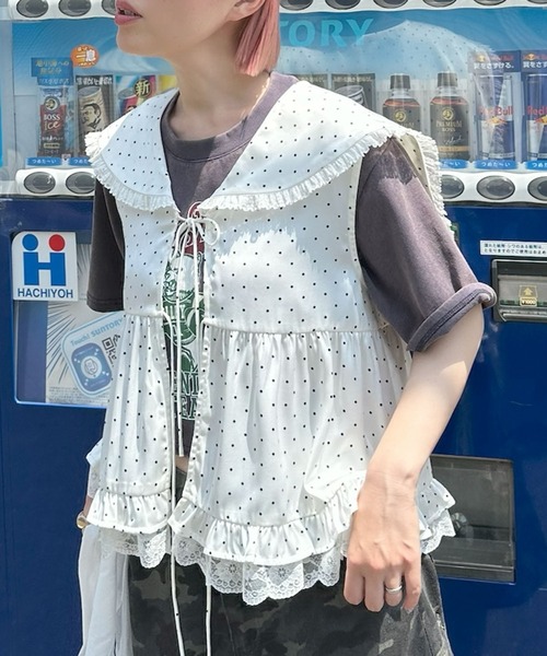 Alley Tokyo（アリートーキョー）の「セーラーサテンノースリブラウス（シャツ/ブラウス・レディース・ベージュ/ホワイト系/ブラウン系/ブラック・FREE）」の2枚目の写真