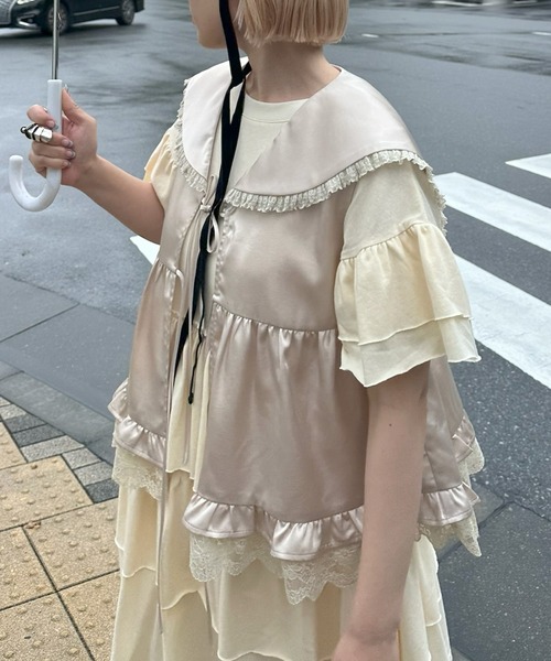 Alley Tokyo（アリートーキョー）の「セーラーサテンノースリブラウス（シャツ/ブラウス・レディース・ベージュ/ホワイト系/ブラウン系/ブラック・FREE）」の13枚目の写真