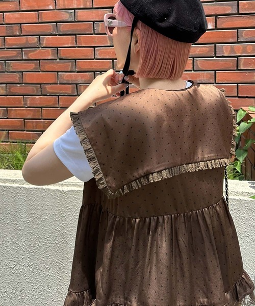 Alley Tokyo（アリートーキョー）の「セーラーサテンノースリブラウス（シャツ/ブラウス・レディース・ベージュ/ホワイト系/ブラウン系/ブラック・FREE）」の7枚目の写真