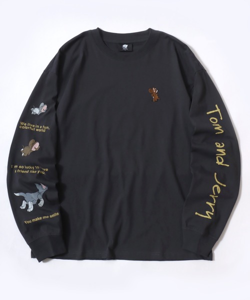 Tom&Jerry(トムアンドジェリー)の「2026AW Tom and Jerry/トムとジェリー オーバーサイズ ワンポイント刺繍 袖プリント 長袖Tシャツ ロンT レディース メンズ(Tシャツ/カットソー・レディース・スミクロ/ブラック系その他/グレイッシュベージュ/アイボリー・LL/L/M)」の2枚目の写真