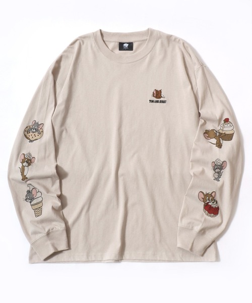 Tom&Jerry(トムアンドジェリー)の「2026AW Tom and Jerry/トムとジェリー オーバーサイズ ワンポイント刺繍 袖プリント 長袖Tシャツ ロンT レディース メンズ(Tシャツ/カットソー・レディース・スミクロ/ブラック系その他/グレイッシュベージュ/アイボリー・LL/L/M)」の4枚目の写真
