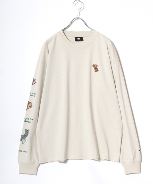 Tom&Jerry(トムアンドジェリー)の「2026AW Tom and Jerry/トムとジェリー オーバーサイズ ワンポイント刺繍 袖プリント 長袖Tシャツ ロンT レディース メンズ(Tシャツ/カットソー・レディース・スミクロ/ブラック系その他/グレイッシュベージュ/アイボリー・LL/L/M)」の5枚目の写真