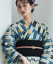 浴衣3点セット 綿麻×紅梅 藍色に桜矢絣（浴衣）｜utatane（ウタタネ