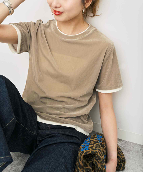 Spick & Span(スピックアンドスパン)の「ベロアレイヤードTシャツ(Tシャツ/カットソー・レディース・ブラック/ブラウン/ベージュ・FREE)」の1枚目の写真
