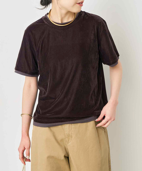 Spick & Span(スピックアンドスパン)の「ベロアレイヤードTシャツ(Tシャツ/カットソー・レディース・ブラック/ブラウン/ベージュ・FREE)」の3枚目の写真