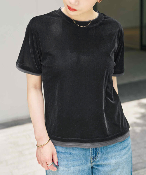 Spick & Span(スピックアンドスパン)の「ベロアレイヤードTシャツ(Tシャツ/カットソー・レディース・ブラック/ブラウン/ベージュ・FREE)」の6枚目の写真
