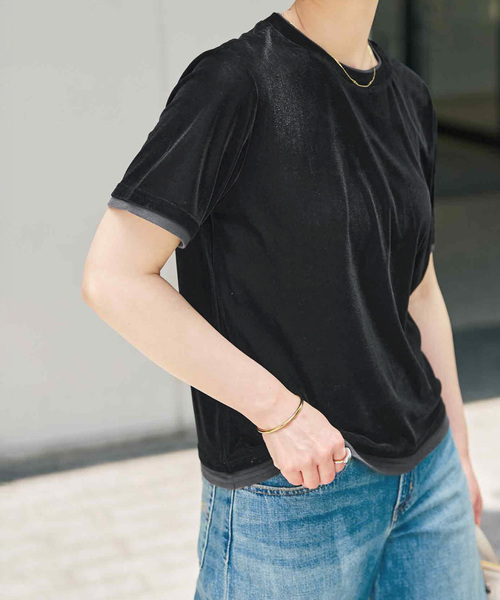 Spick & Span(スピックアンドスパン)の「ベロアレイヤードTシャツ(Tシャツ/カットソー・レディース・ブラック/ブラウン/ベージュ・FREE)」の4枚目の写真