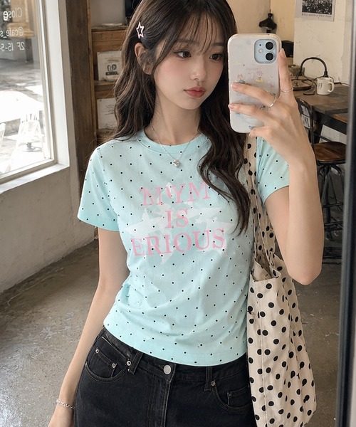 SPINNS(スピンズ)の「半袖Tシャツ/ドットロゴ/ストリート女子(Tシャツ/カットソー・レディース・ミント・ONESIZE)」の1枚目の写真