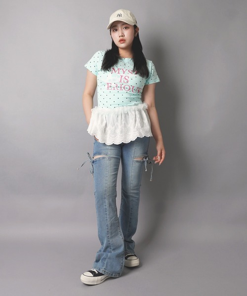 SPINNS(スピンズ)の「半袖Tシャツ/ドットロゴ/ストリート女子(Tシャツ/カットソー・レディース・ミント・ONESIZE)」の3枚目の写真