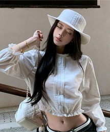 レースフリルショート丈パフスリーブシャツ