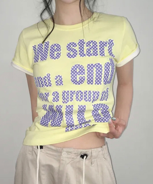 VIVID LADY(ビビッドレディー)の「ドットロゴプリント ロールアップ半袖Tシャツ(Tシャツ/カットソー・レディース・ブラック/ミント/ホワイト/イエロー/パープル・FREE)」の5枚目の写真