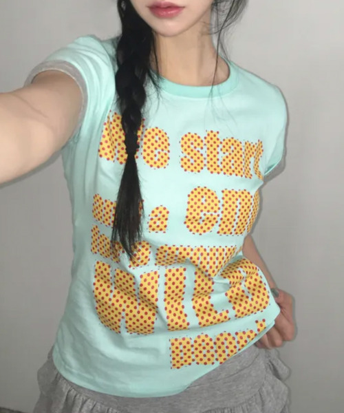 VIVID LADY(ビビッドレディー)の「ドットロゴプリント ロールアップ半袖Tシャツ(Tシャツ/カットソー・レディース・ブラック/ミント/ホワイト/イエロー/パープル・FREE)」の17枚目の写真