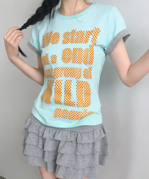VIVID LADY(ビビッドレディー)の「ドットロゴプリント ロールアップ半袖Tシャツ(Tシャツ/カットソー・レディース・ブラック/ミント/ホワイト/イエロー/パープル・FREE)」の18枚目の写真