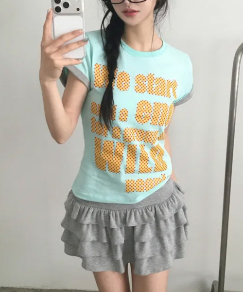 VIVID LADY(ビビッドレディー)の「ドットロゴプリント ロールアップ半袖Tシャツ(Tシャツ/カットソー・レディース・ブラック/ミント/ホワイト/イエロー/パープル・FREE)」の19枚目の写真