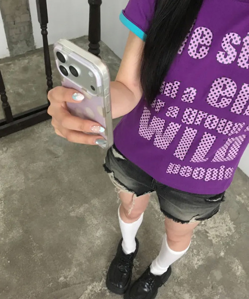 VIVID LADY(ビビッドレディー)の「ドットロゴプリント ロールアップ半袖Tシャツ(Tシャツ/カットソー・レディース・ブラック/ミント/ホワイト/イエロー/パープル・FREE)」の21枚目の写真