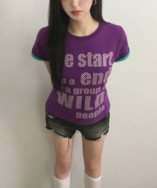 VIVID LADY(ビビッドレディー)の「ドットロゴプリント ロールアップ半袖Tシャツ(Tシャツ/カットソー・レディース・ブラック/ミント/ホワイト/イエロー/パープル・FREE)」の22枚目の写真