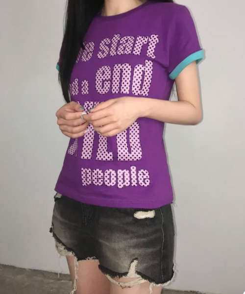 VIVID LADY(ビビッドレディー)の「ドットロゴプリント ロールアップ半袖Tシャツ(Tシャツ/カットソー・レディース・ブラック/ミント/ホワイト/イエロー/パープル・FREE)」の12枚目の写真