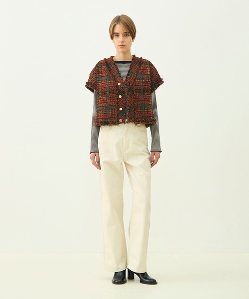 MACPHEE(マカフィー)の「ジャカード フレンチスリーブジャケット(ノーカラージャケット・レディース・レッド系その他2・36)」の2枚目の写真