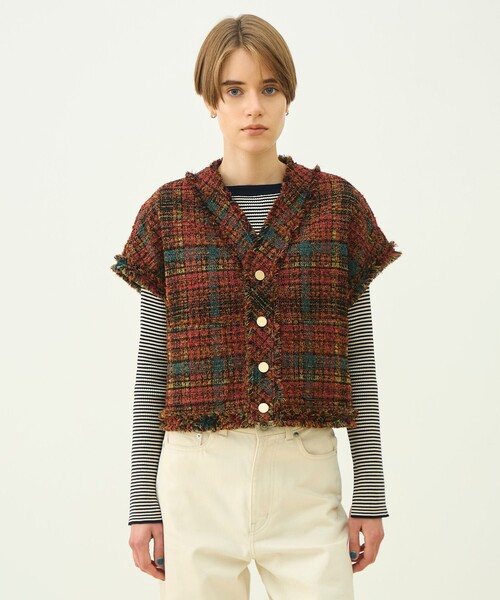 MACPHEE(マカフィー)の「ジャカード フレンチスリーブジャケット(ノーカラージャケット・レディース・レッド系その他2・36)」の4枚目の写真