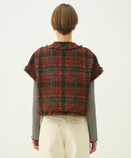 MACPHEE(マカフィー)の「ジャカード フレンチスリーブジャケット(ノーカラージャケット・レディース・レッド系その他2・36)」の6枚目の写真