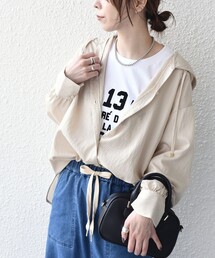 〈手洗い可能〉ストライプ フード シャツ◇