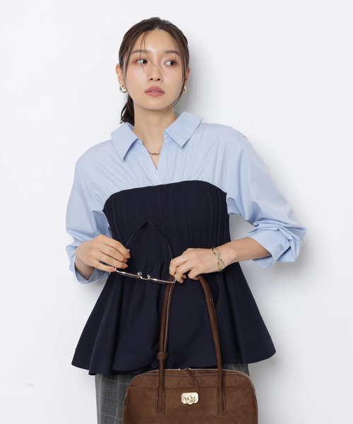 JUSGLITTY（ジャスグリッティー）の「シャツレイヤードライクニット（ニット/セーター・レディース・ネイビー/グレー・2）」の11枚目の写真
