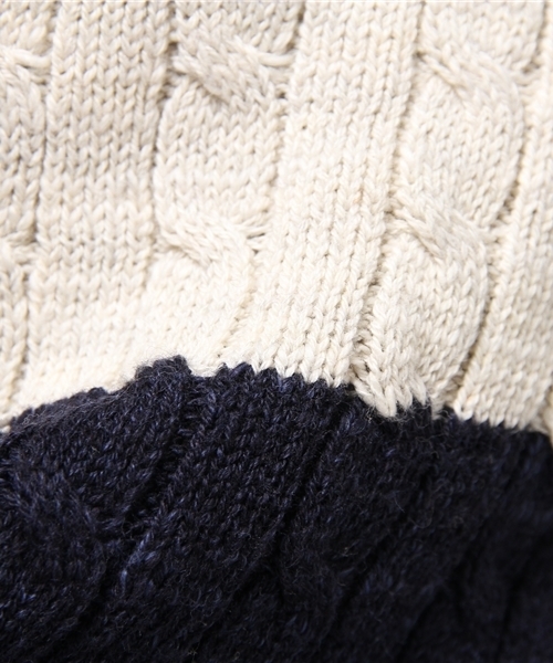 JOURNAL STANDARD（ジャーナルスタンダード）の「スラブコットンケーブルボーダークルーネックニット#（ニット/セーター・メンズ・アイボリー/グレー/ネイビー/ダークブルー・LARGE/MEDIUM）」の9枚目の写真